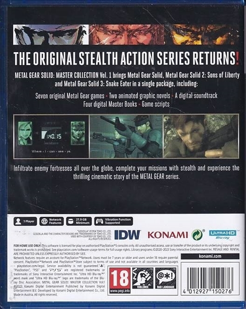 Metal Gear Solid Master Collection Vol 1 - Day One Edition - PS5 (A Grade) (Genbrug)